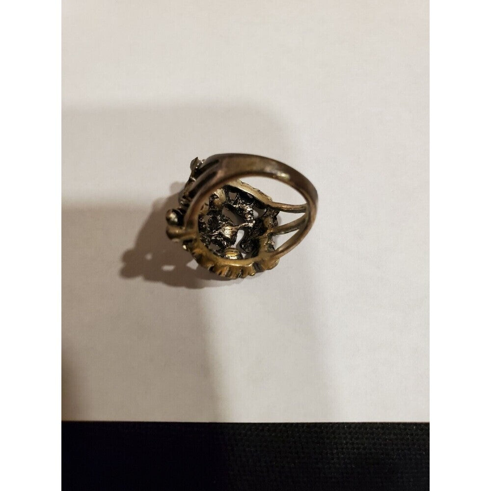 Vintage Black Stone and Rhinestone Ring Size 8.5