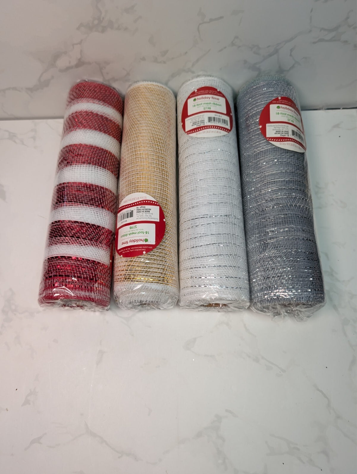 Holiday Time Deco Mesh Ribbon Lot 4 Rolls 10.5" x 18' Christmas Craft