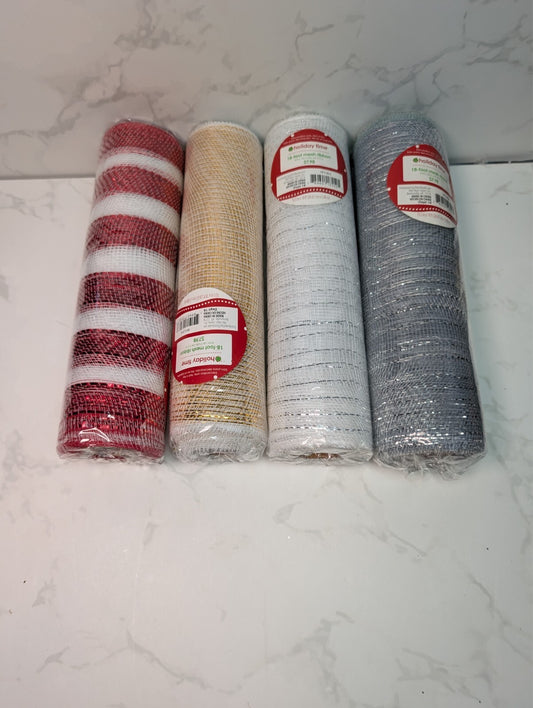 Holiday Time Deco Mesh Ribbon Lot 4 Rolls 10.5" x 18' Christmas Craft