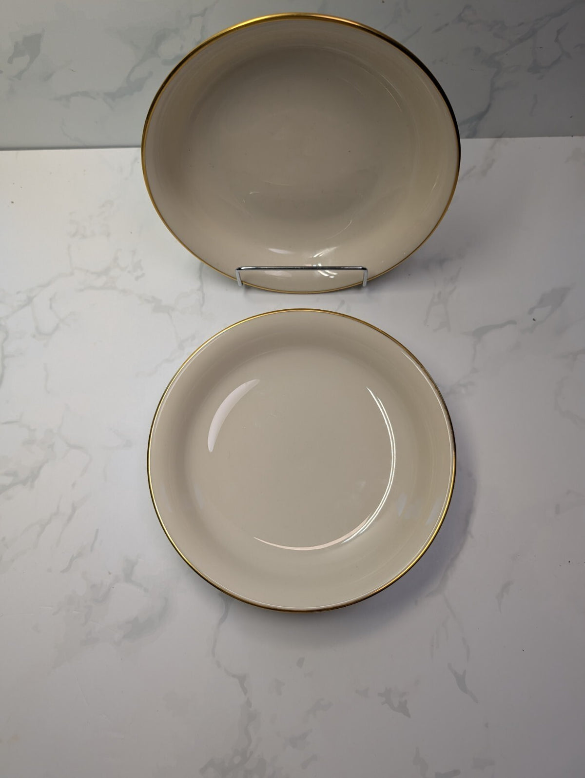 Lenox Hayworth Coupe Soup Bowls Set of 2 Ivory Gold Trim 7.75in USA