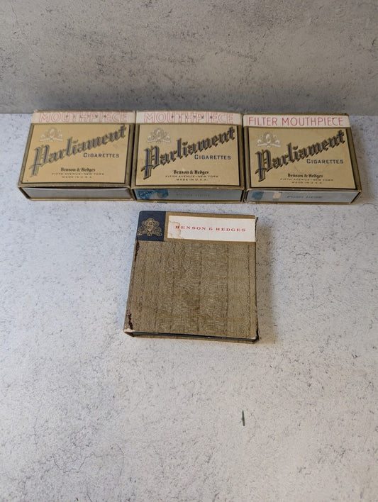 4 Vintage Parliament Benson & Hedges Cigarette Cardboard Boxes Lot