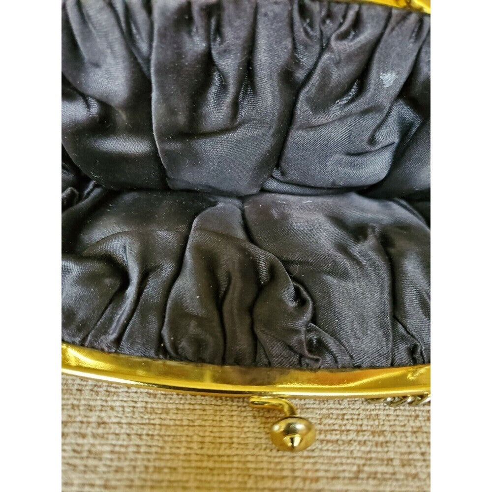 Vintage Black Fabric Evening Purse/Clutch with Gold Clasp/Chain - Unbranded